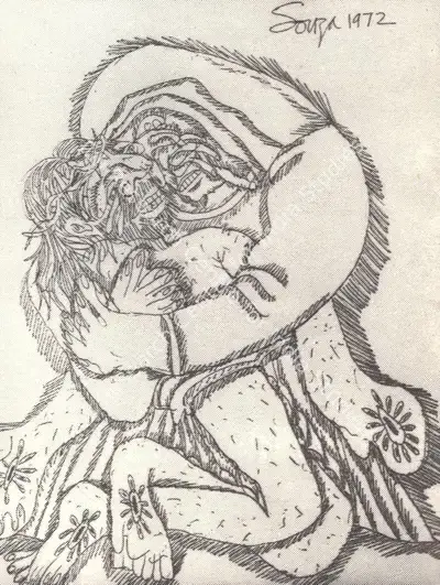 F.N. Souza (Artist), Pieta, 1972, Drawing