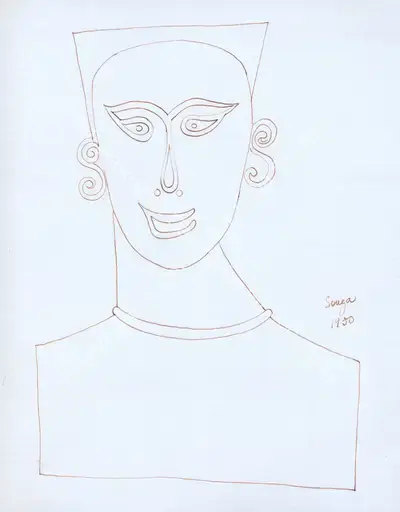 F.N. Souza (Artist), Female (Nubian) Head, 1950, Drawing
