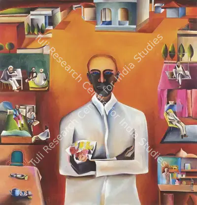 Khakhar, Bhupen P. (Artist). Man with a Bouquet of Plastic Flowers. Oil on Canvas, 1975 | Bhupen Khakhar , 1998 | Painting | FineArts | 00149721