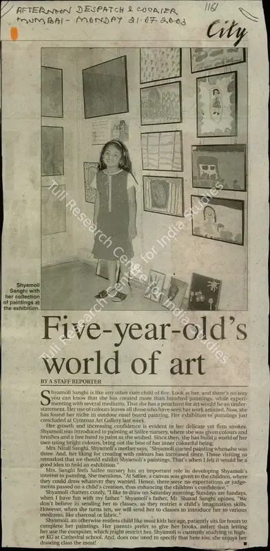 Five-Year-Old's World of Art, 2003, Newspaper Clipping