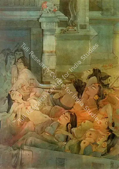 Ramgopal Vijaiwargiya (Artist), Hanuman in Ravana's Harem, 1940, Painting
