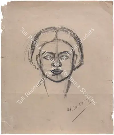 Amrita Sher-Gil (Artist), Self-Portrait, 1927, Drawing