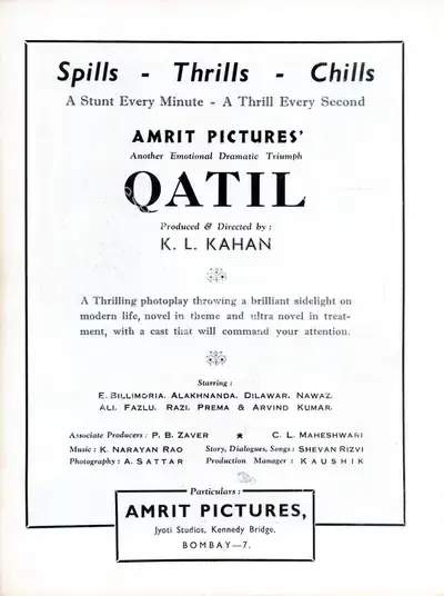 Shanti Kumar (Director), Qatil, 1944, Advertisement