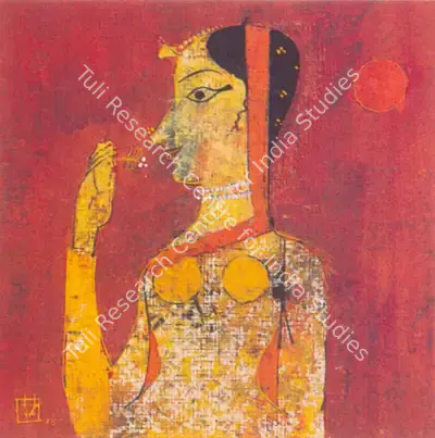 V.S. Gaitonde (Artist), Woman holding a Flower, 1953, Painting
