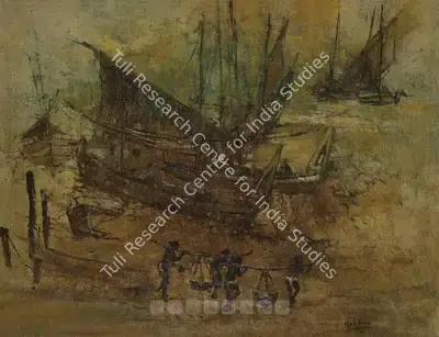 K.K. Hebbar (Artist), Fisher Folk, 1971, Painting
