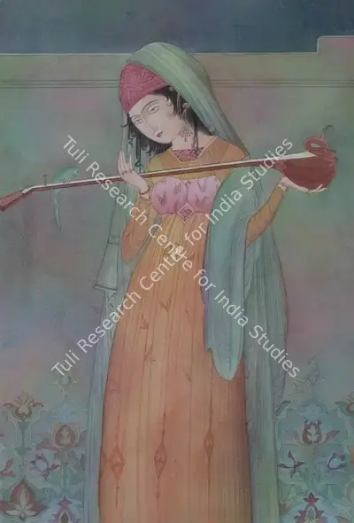 M.A.R. Chughtai (Artist), Untitled (Lady with Veena), 1945, Painting