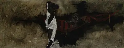 B. Prabha (Artist), Untitled (Woman and Boats), 1962, Painting