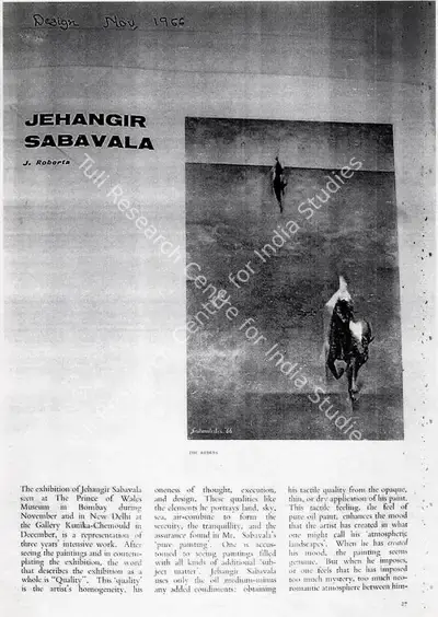 J Roberta (Writer), Jehangir Sabavala, 1966, Newspaper Clipping