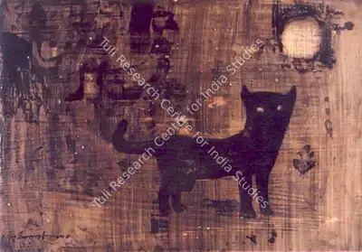 Ganesh Pyne (Artist), The Cat And The Moon, 1963, Painting