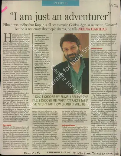 Neena Haridas (Reporter), I am just an Adventurer, 2005, Newspaper Clipping