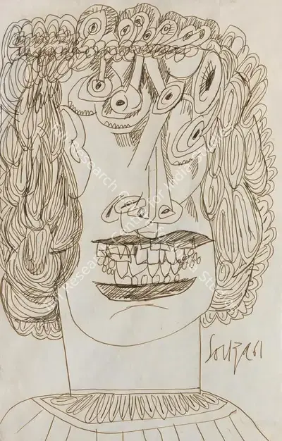 F.N. Souza (Artist), Ghoul, 1961, Drawing