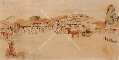 M.A.R. Chughtai (Artist), Market Scene, Painting