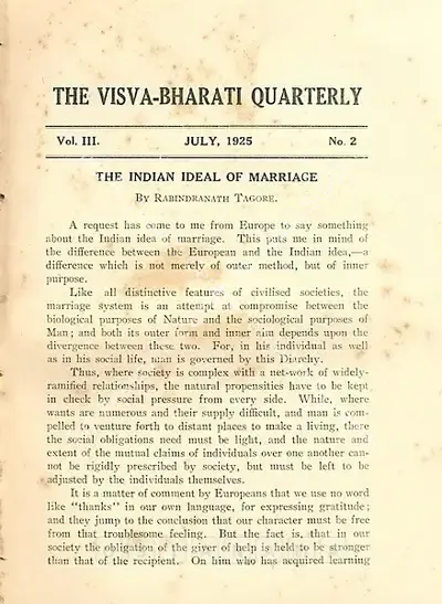 Rabindranath Tagore (Editor), Visva-Bharati Quarterly, 1925, Journal