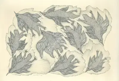 Jangarh Singh Shyam (Artist), Untitled (Birds), 1996, Drawing