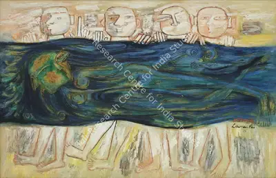 Laxman Pai (Artist), Four Swimmers, 1971, Painting