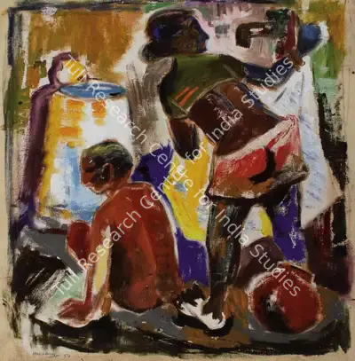M.F. Husain (Artist), Two Figures, 1950, Painting