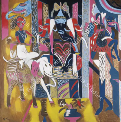 Subramanyan, K.G. (Artist). Mask, Icon, Mount, Mascot, 1977 | Painting, So.NeY/19.03.13, 2013 · Sotheby's