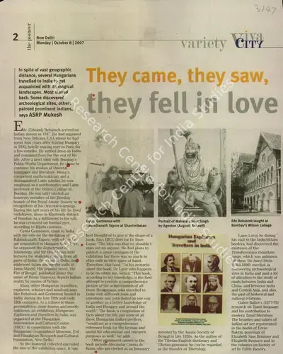 ASRP Mukesh (Reporter), The Came, they Saw, they Fell in Love, 2007, Newspaper Clipping