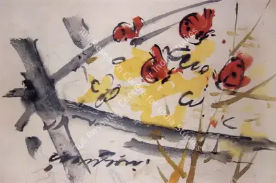 Ramkinkar Baij (Artist), Bamboo, Blossom and Butterflies, 1942, Painting