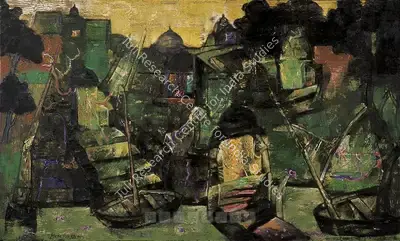 Manu Parekh (Artist), Benaras Landscape III, 2001, Painting
