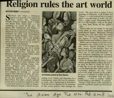 Gayatri Reddy (Reporter), Religion Rules the Art World, 2008, Newspaper Clipping