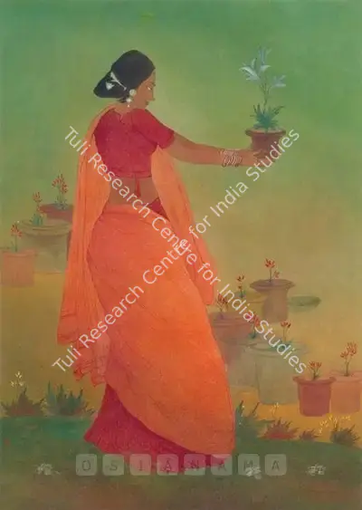M.A.R. Chughtai (Artist), Flower Gatherer, Painting