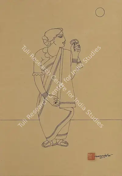 Lalu Prasad Shaw (Artist), Woman with Flower, 2010, Drawing