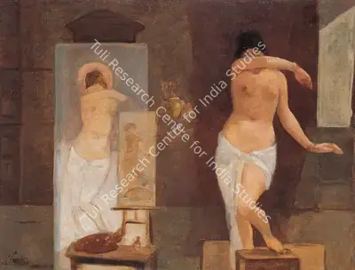 Hemendranath Mazumdar (Artist), Model in Studio, 1946, Painting