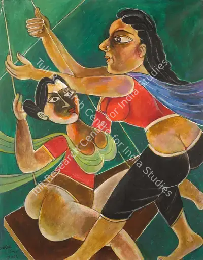 Paritosh Sen (Artist), Girls on a swing, 2002, Painting