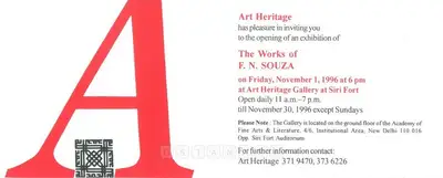 F.N. Souza (Artist),  F. N. Souza, 1996, Solo Exhibition Invitation