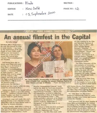 Anita Joshua (Reporter), An annual filmfest in the Capital, 2000, Newspaper Clipping