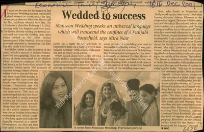 Mira Nair (Reporter), Wedded to Success, 2001, Newspaper Clipping
