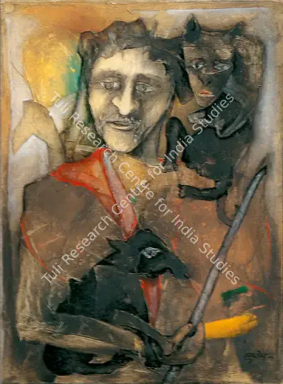 Manu Parekh (Artist), Man with Animals, 1994, Painting