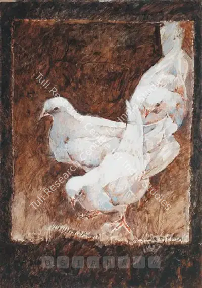 Jamil Naqsh (Artist), Pigeons, 1988, Painting