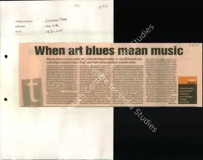 Manoj Nair (Reporter), When Art Blues Mean Music, 2009, Newspaper Clipping