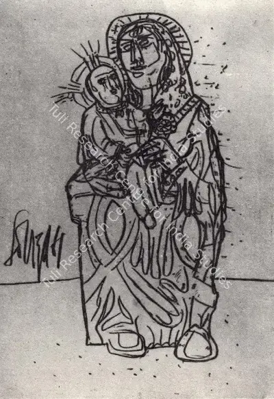 F.N. Souza (Artist), Madonna & Child, 1961, Drawing