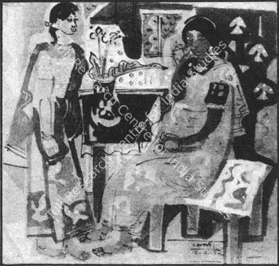 K.G. Subramanyan (Artist), Girls in Interior, 1952, Painting