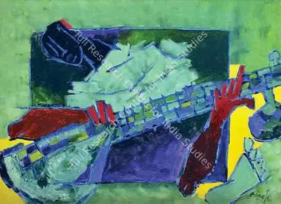 M.F. Husain (Artist), Green Song, 1975, Painting