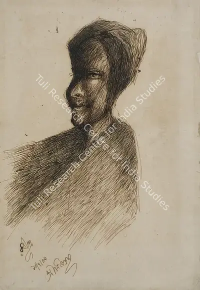 Rabindranath Tagore (Artist), Head, 1939, Drawing