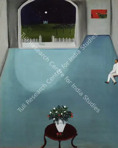 Khakhar, Bhupen P. (Artist). Sheikh, Flower-pot and the Moon. Oil on Canvas, 1969 | Bhupen Khakhar , 1998 | Painting | FineArts | 00149669
