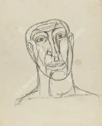 Tyeb Mehta (Artist), Head, 1951, Drawing