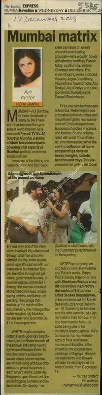 Nisha Jamwal (Reporter), Mimbai Matrix, 2003, Newspaper Clipping
