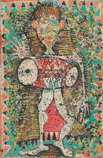 Sen, Sunil Madhav (Artist). A Man with a Drum, n.d. | Painting, Ch.NeY/15.03.16, 2016 · Christie's