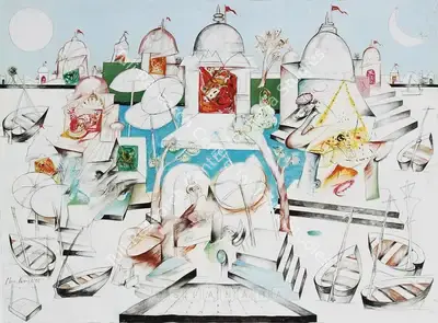 Manu Parekh (Artist), Banaras Landscape, 1988, Painting