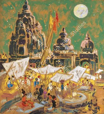A.A. Almelkar (Artist), Temples of Puri, 1962, Painting