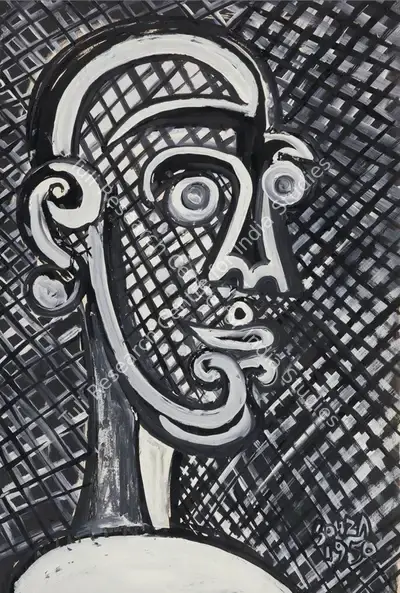 F.N. Souza (Artist), Untitled (Head), 1950, Painting