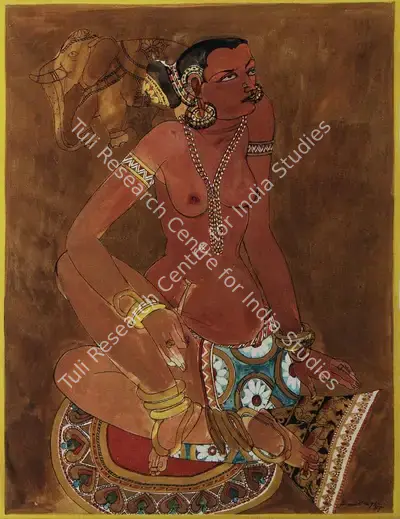 Jamil Naqsh (Artist), Seated Woman with Elephant, 1987, Painting