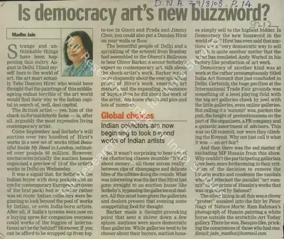 Madhu Jain (Reporter), Is Democracy Art's New Buzzword, 2008, Newspaper Clipping