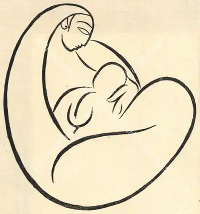 Jamini Roy (Artist), Mother and Child, 1937, Drawing