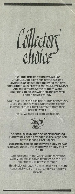 Gallery Chemould (Organiser), Collectors' Choice, 1985, Group Exhibition Invitation